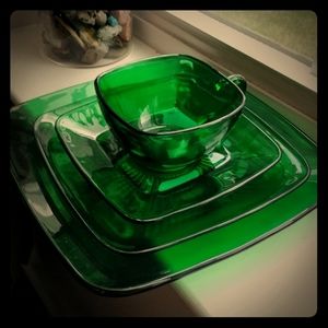 Vintage Anchor Hocking Forest Green Dish Set